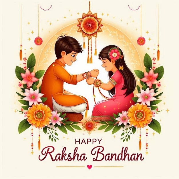 A sister tying rakhi on her brothers hand to celebrate Raksha Bandhan