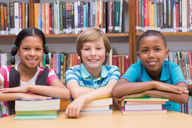 Sitting library with three friends