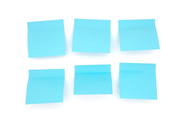 Six blue sheets for notes on a white background space for your text isolate