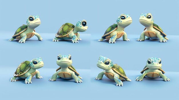 Photo six cartoon turtles in various poses