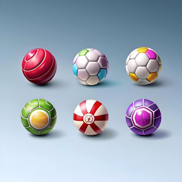 Photo six colorful stylized balls each with a unique design and texture perfect for game ui or mascot design