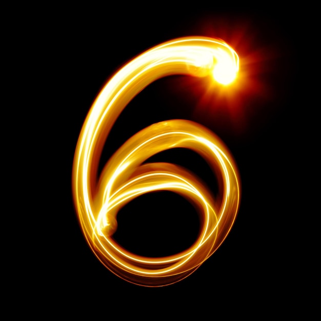 Six - Created by light numerals over black background