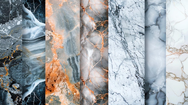 Photo six different marble textures in various colors and patterns