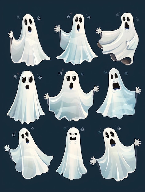 Six ghosts with diverse facial expressions