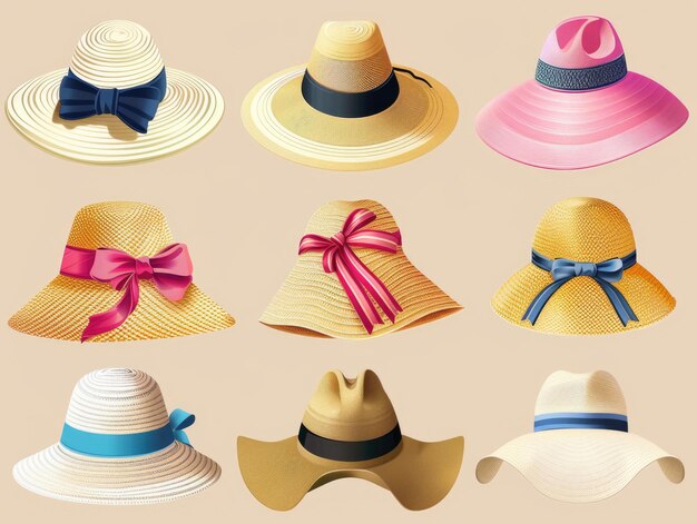 Photo six hats with bows