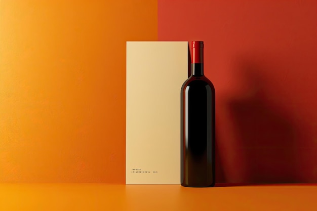 Photo six sided menu with wine bottle mockup perspective