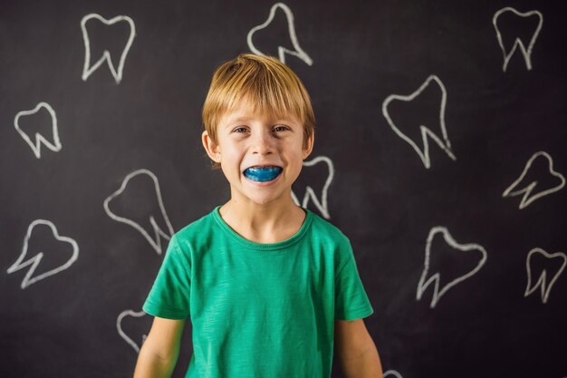 Sixyear old boy shows myofunctional trainer Helps equalize the growing teeth and correct bite develop mouth breathing habit Corrects the position of the tongue