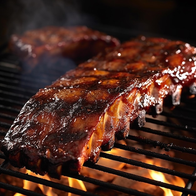 Sizzling Brazilian barbecu grilled meat ribs