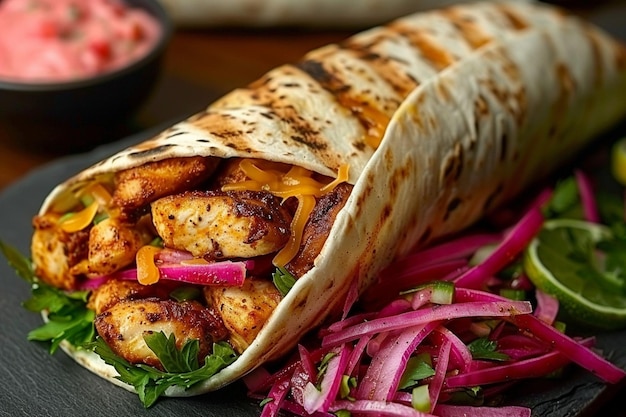 Sizzling Cajun Blackened Chicken Burrito with Cajun Remoulade