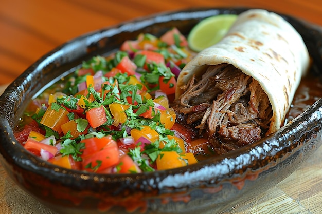 Sizzling Carnitas Burrito with Roasted Tomatillo Salsa