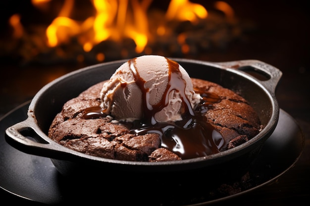 Sizzling chocolate brownie is a sweet dish made using scoop of ice