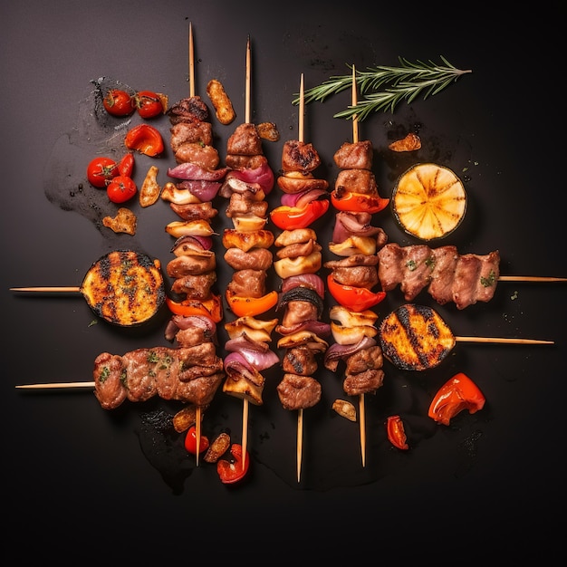 Sizzling Grilling Concept Meats Marinades and Skewers Top View