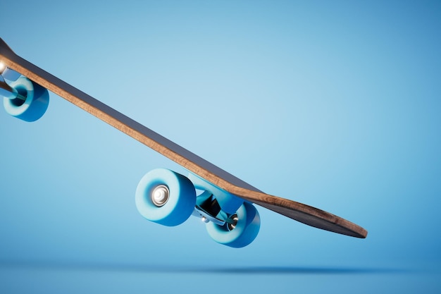 Skateboard isolated on blue background copy paste copy space 3d render