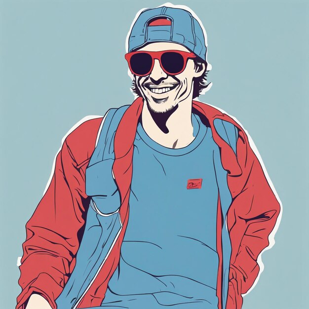 Photo skateboarder with sunglasses and smile