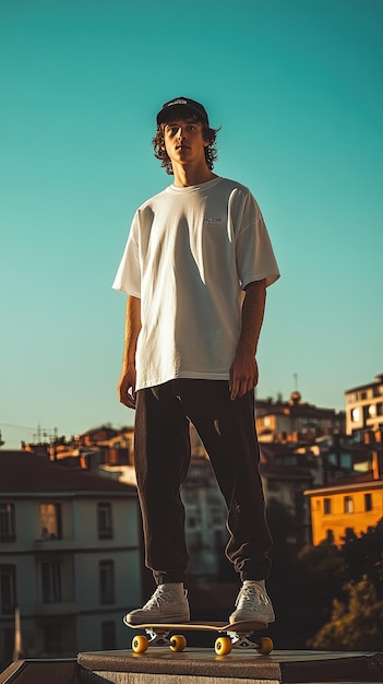 Photo skateboarders photoshoot for streetwear plain oversize tshirts ar 916 v 61 job id 9f6c668fef0c425487bc8b4fc571e5e3