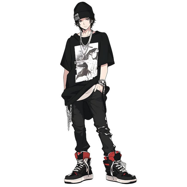 Skater 14 Year Old Boy in a Graphic Tee Black Skinny Jeans a Creative Fashion Chibi Character