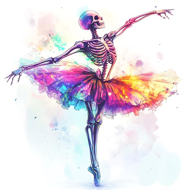 Photo skeleton ballerina in watercolor