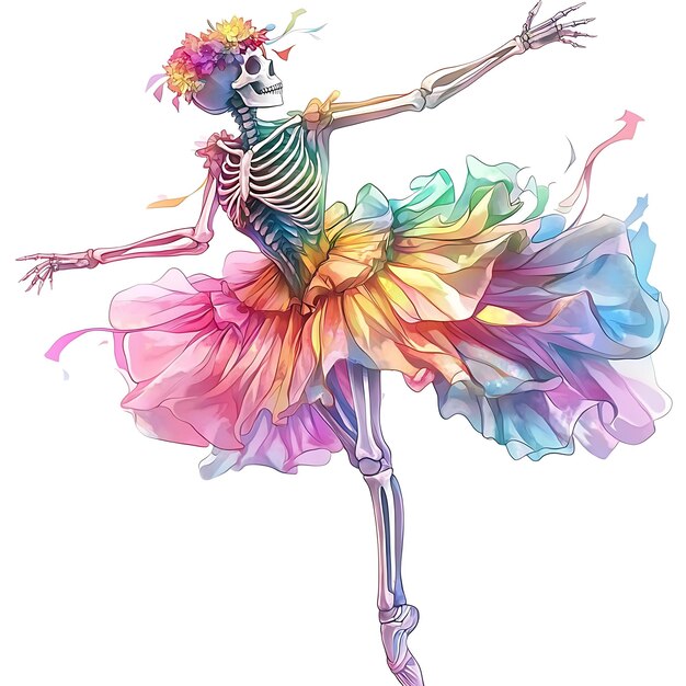 Photo skeleton ballerina with colorful dress