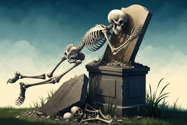 Photo skeleton climbing out of a grave