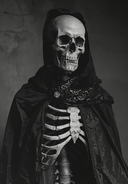 Photo skeleton in a cloak