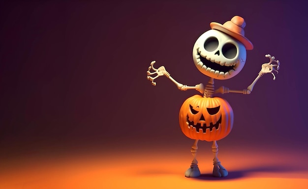 Skeleton dancing with a pumpkin Halloween 5