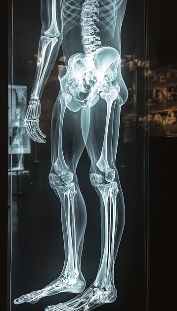 Photo a skeleton in a glass case with the wordsskeletonon it