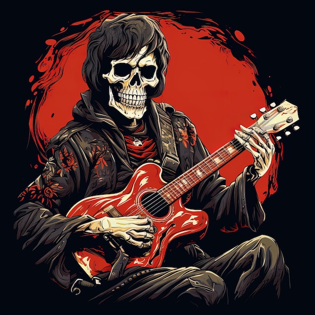 Skeleton on guitar playing vector illustration created by ai