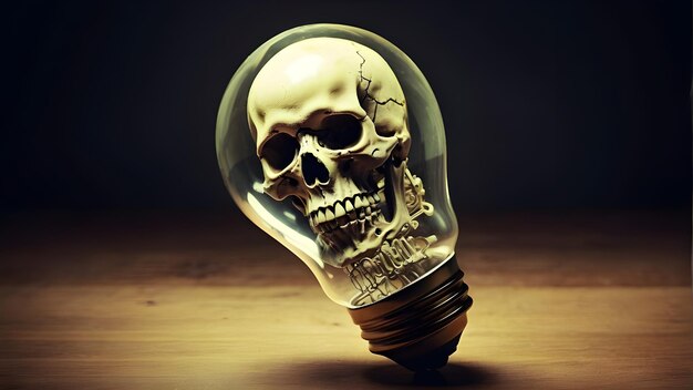 a skeleton head with a light bulb that says skeleton on it