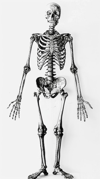 Photo a skeleton is standing in a white background