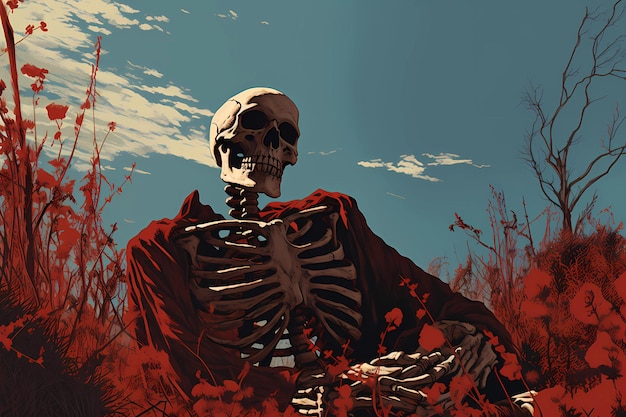 skeleton on a natural landscape