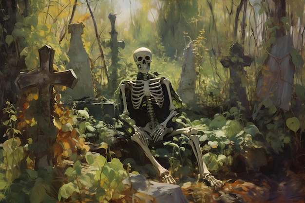 skeleton on a natural landscape