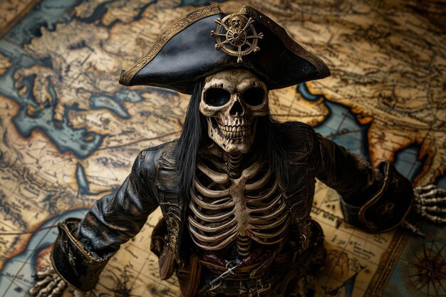 Photo skeleton pirate captain caribbean cemetery evil