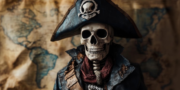 Photo skeleton pirate captain caribbean cemetery evil