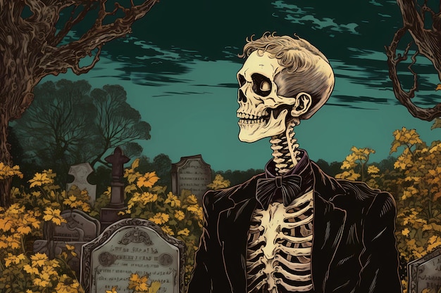 skeleton in a rural cemetery