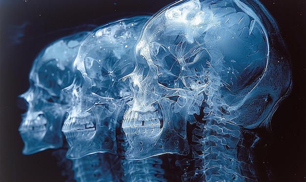 Photo a skeleton of a skull is shown in a blue and white image