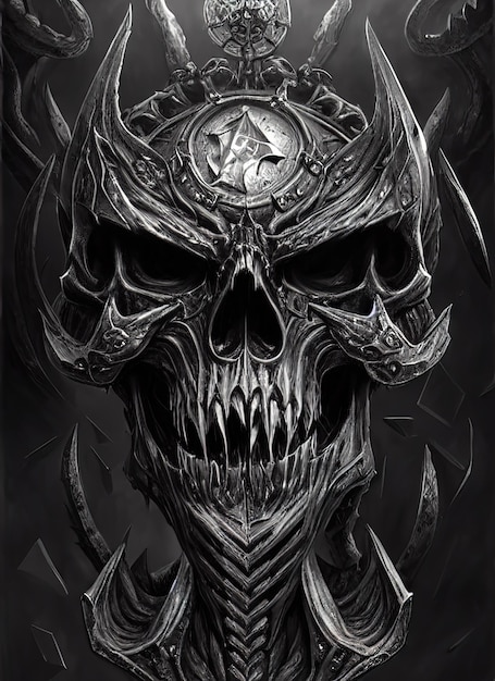 Skeleton warrior skull of evil from hell surrealism fantasy scary skull portrait 3d illustration