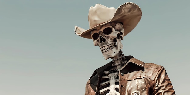 Photo a skeleton wearing a cowboy hat with a hat on it