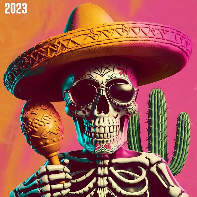 Photo a skeleton wearing a sombrero is on the cover of a mexican hat