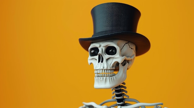 Photo a skeleton wearing a top hat and a black hat