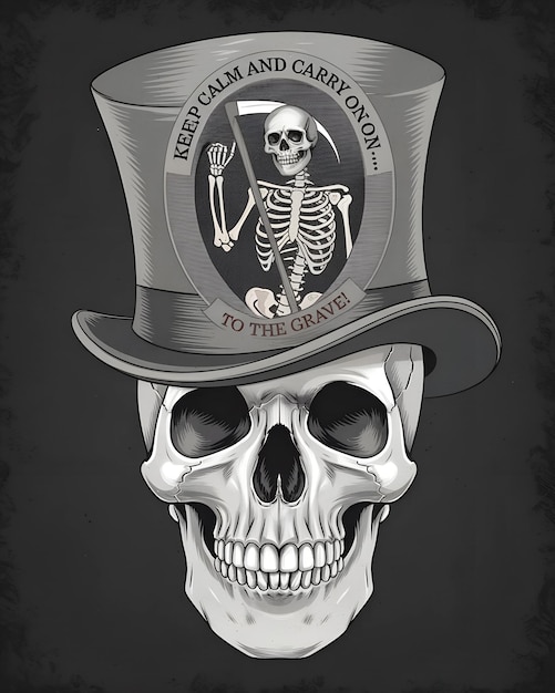 Photo a skeleton wearing a top hat with a skull on it