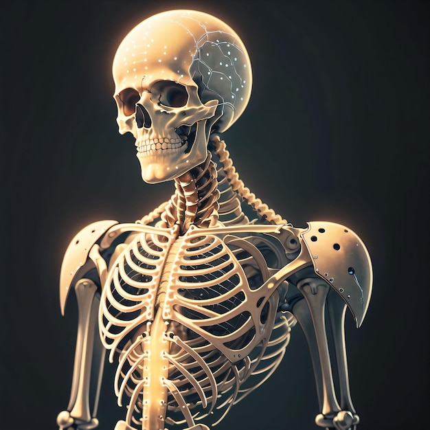 A skeleton with a black background