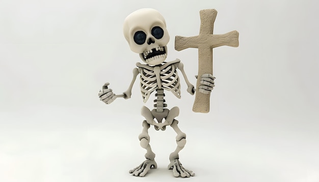 a skeleton with a cross on its chest holding a cross