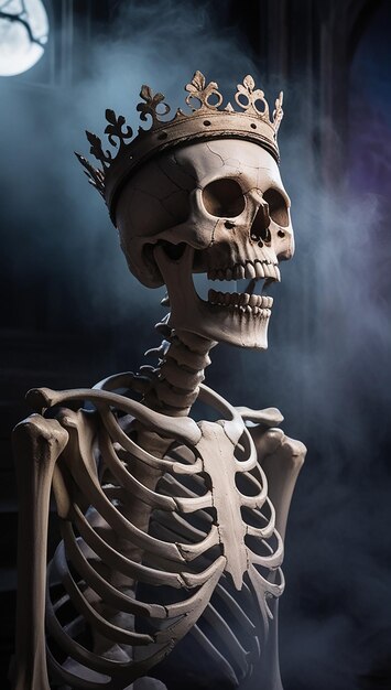 a skeleton with a crown on its head and the word crown on it