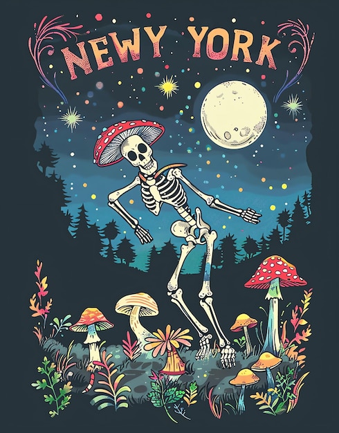 a skeleton with a hat on it is standing in a swamp with mushrooms and mushrooms