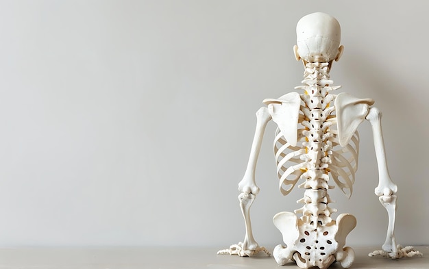 a skeleton with a lower back and back facing the left