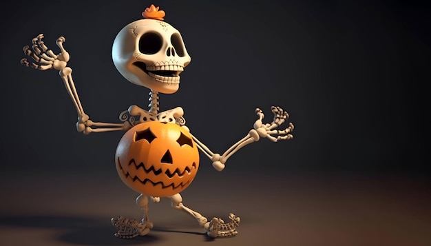 Skeleton with a pumpkin Halloween 1