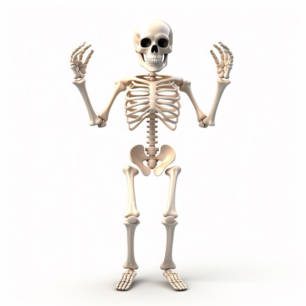 Photo a skeleton with a skeleton standing on its back and arms up