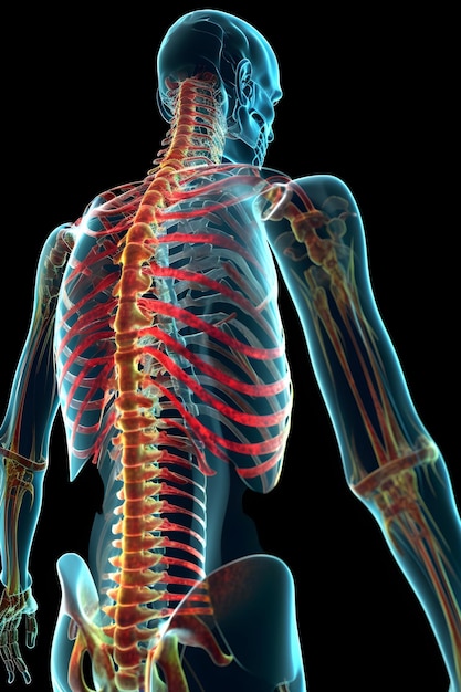 A skeleton with the spine highlighted