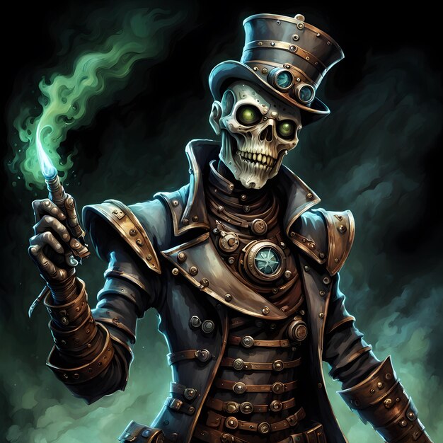 Photo a skeleton with a top hat and a top hat with a green eye