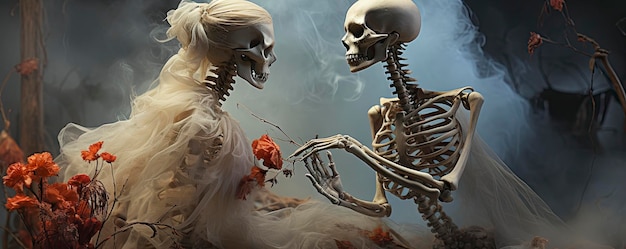 the skeleton of a woman is holding a snake in her hand